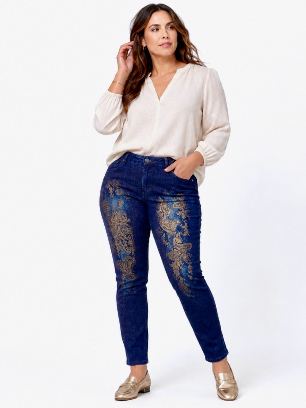Faded Glory Flocked Paisley Skinny Premium Jeans Dark Indigo Boho Goth Size 14